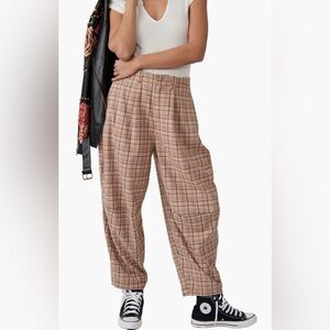 Free People Plaid Trousers in Brown and Black